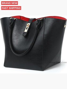 Large Work Tote Shoulder Bag Travel Bucket Purse Spacious PU Leather